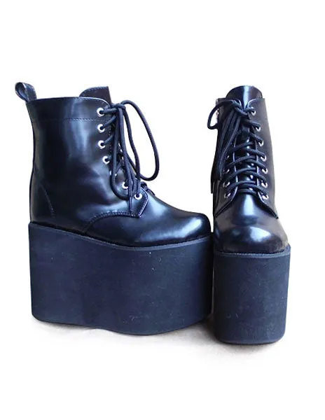 Matte Black Lolita High Platform with Shoeslace Design
