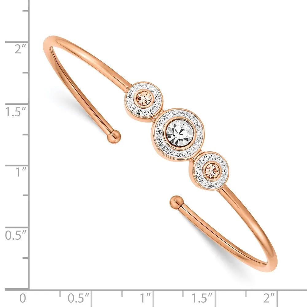 Stainless Steel Polished Rose IP w/Preciosa Crystal Flexible Bangle